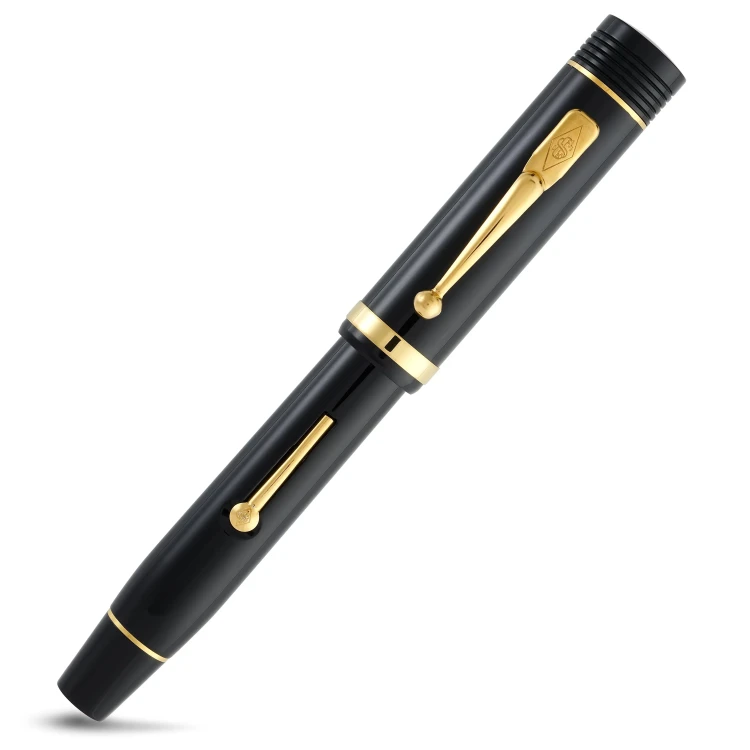 Conway Stewart Churchill Black Gold Lever-Fill Pióro Wieczne 18k