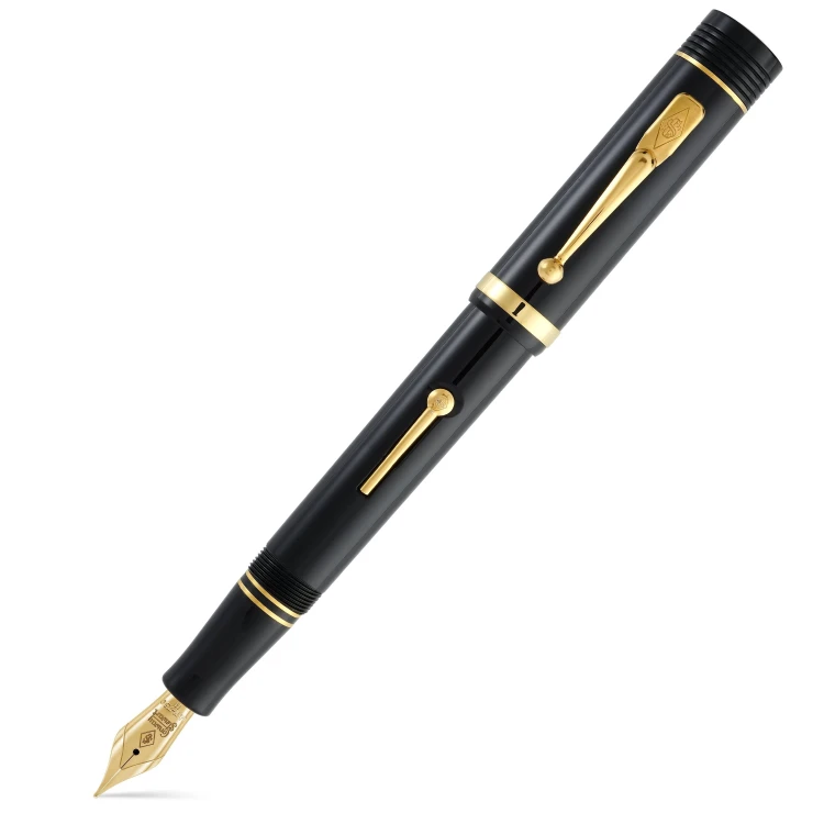 Conway Stewart Churchill Black Gold Lever-Fill Pióro Wieczne 18k