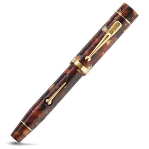 Conway Stewart Churchill Brown Gold Lever-Fill Pióro Wieczne 18k