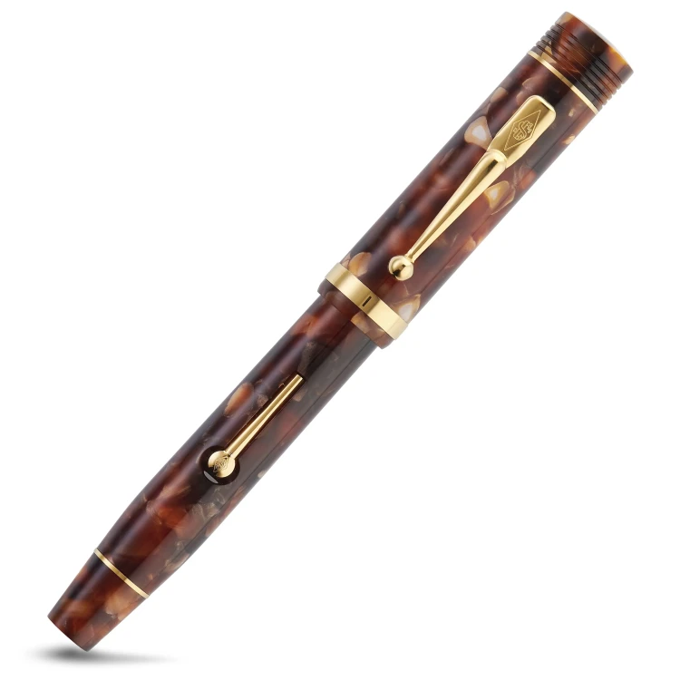 Conway Stewart Churchill Brown Gold Lever-Fill Pióro Wieczne 18k