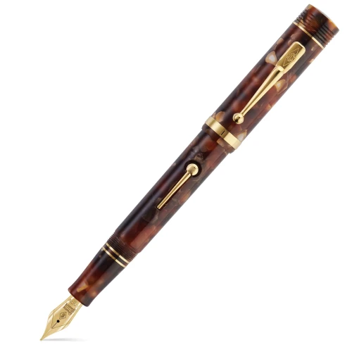 Conway Stewart Churchill Brown Gold Lever-Fill Pióro Wieczne 18k