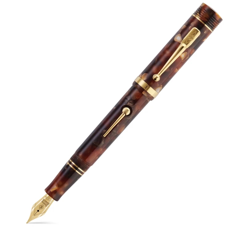 Conway Stewart Churchill Brown Gold Lever-Fill Pióro Wieczne 18k