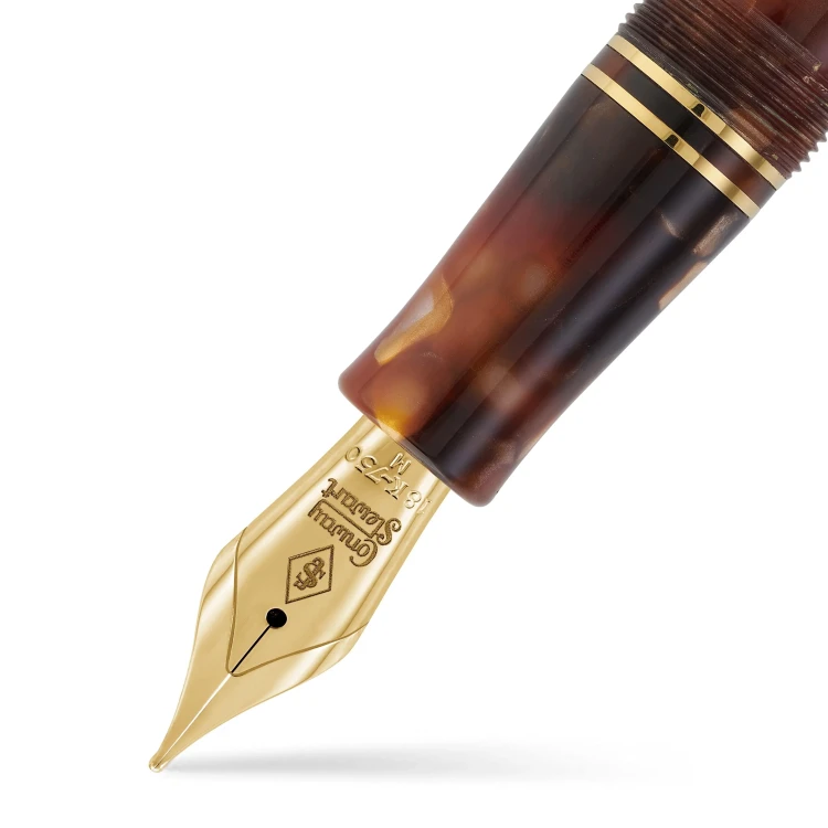 Conway Stewart Churchill Brown Gold Lever-Fill Pióro Wieczne 18k
