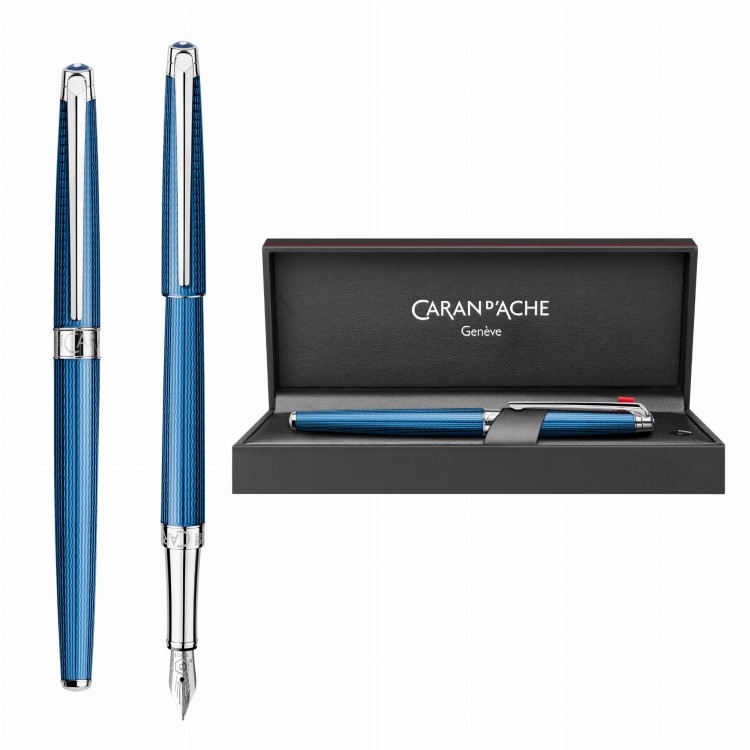 Caran d'Ache Leman Slim Grand Bleu Pióro Wieczne 18k